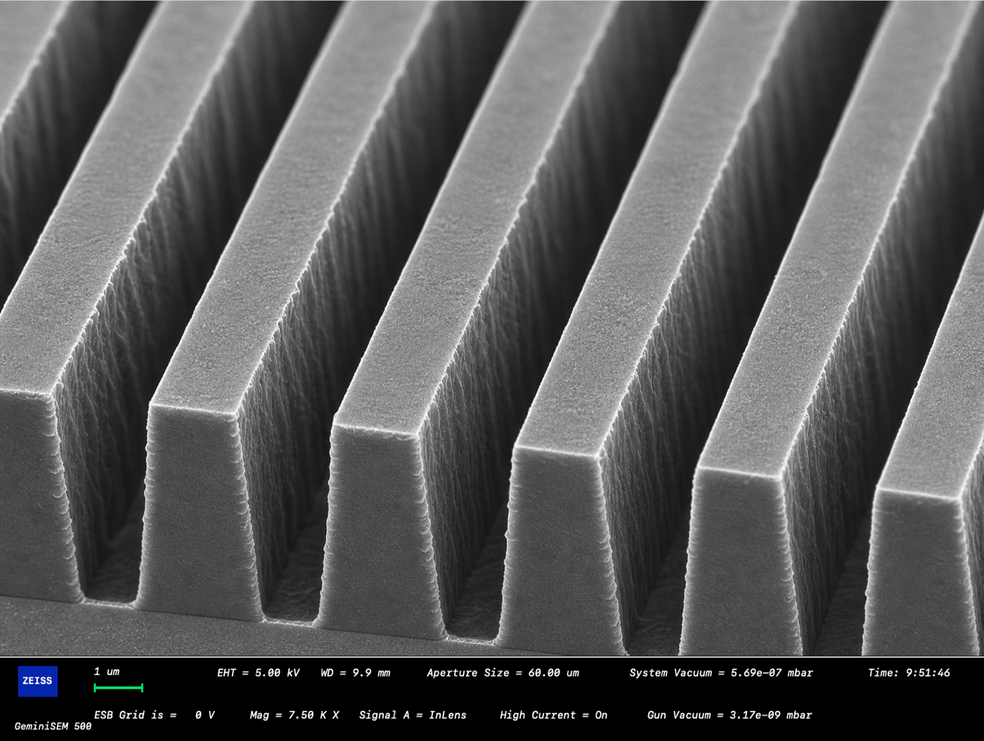 SEM image of deep silicon trenches